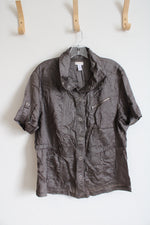 Chico's Brown Metallic Button Down Top | 3 (XL)