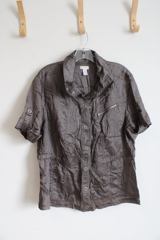 Chico's Brown Metallic Button Down Top | 3 (XL)