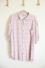 Tommy Bahama White Pink Flamingo Print Button Down Short Sleeved Shirt | 3XLT