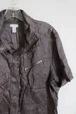 Chico's Brown Metallic Button Down Top | 3 (XL)