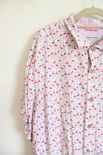 Tommy Bahama White Pink Flamingo Print Button Down Short Sleeved Shirt | 3XLT