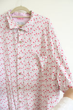 Tommy Bahama White Pink Flamingo Print Button Down Short Sleeved Shirt | 3XLT