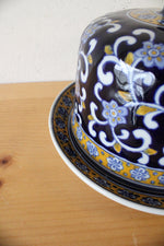 Blue Yellow & White Floral Ceramic Covered Dish