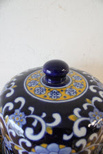 Blue Yellow & White Floral Ceramic Covered Dish
