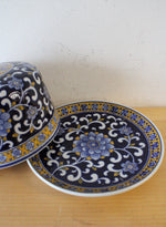 Blue Yellow & White Floral Ceramic Covered Dish