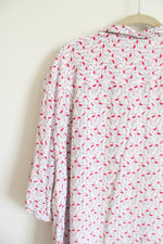 Tommy Bahama White Pink Flamingo Print Button Down Short Sleeved Shirt | 3XLT