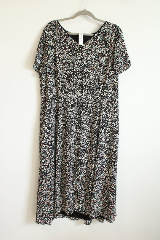 NEW Talbots Black & White Floral Chiffon Faux Button Down Dress | 18