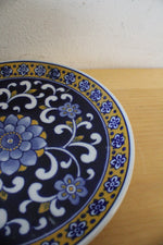 Blue Yellow & White Floral Ceramic Covered Dish