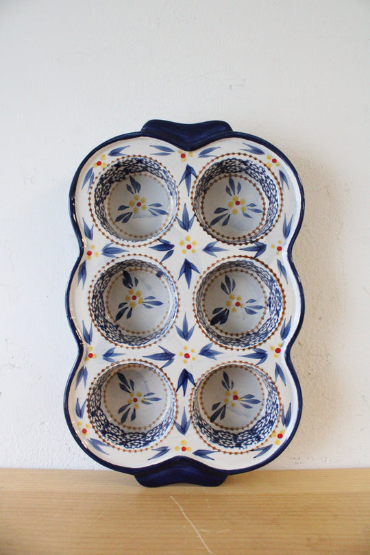 Temptations Old World Blue Ceramic 6-Cup Muffin Pan