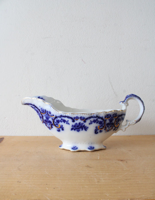 Vintage Grindley Portman Blue & Gold Swirl Gravy Boat