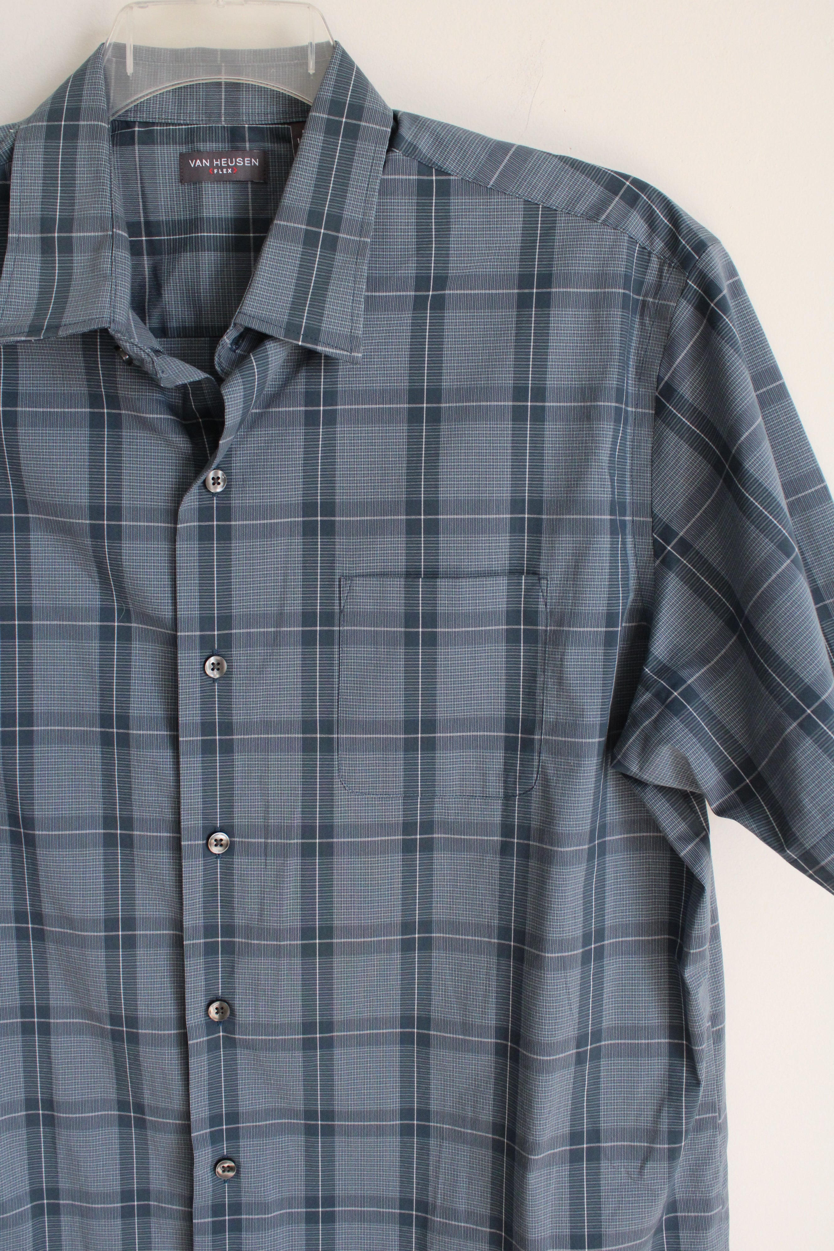 Van Heusen Flex Blue Plaud Button Down Shirt | L