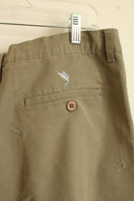 Bamboo Cay Dark Khaki Embroidered Swordfish Chino Shorts | 38