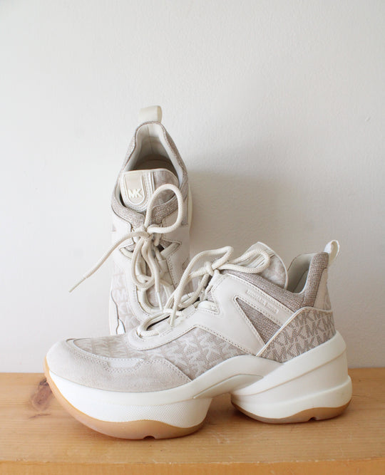 Michael Kors Olympia Logo Glitter Beige Chunky Trainer Sneakers | 10M