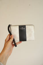 Coach White & Navy Corner Zip Wristlet