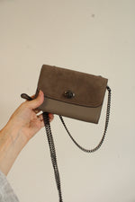 Coach Taupe Leather Suede Chain Strap Crossbody Small Purse