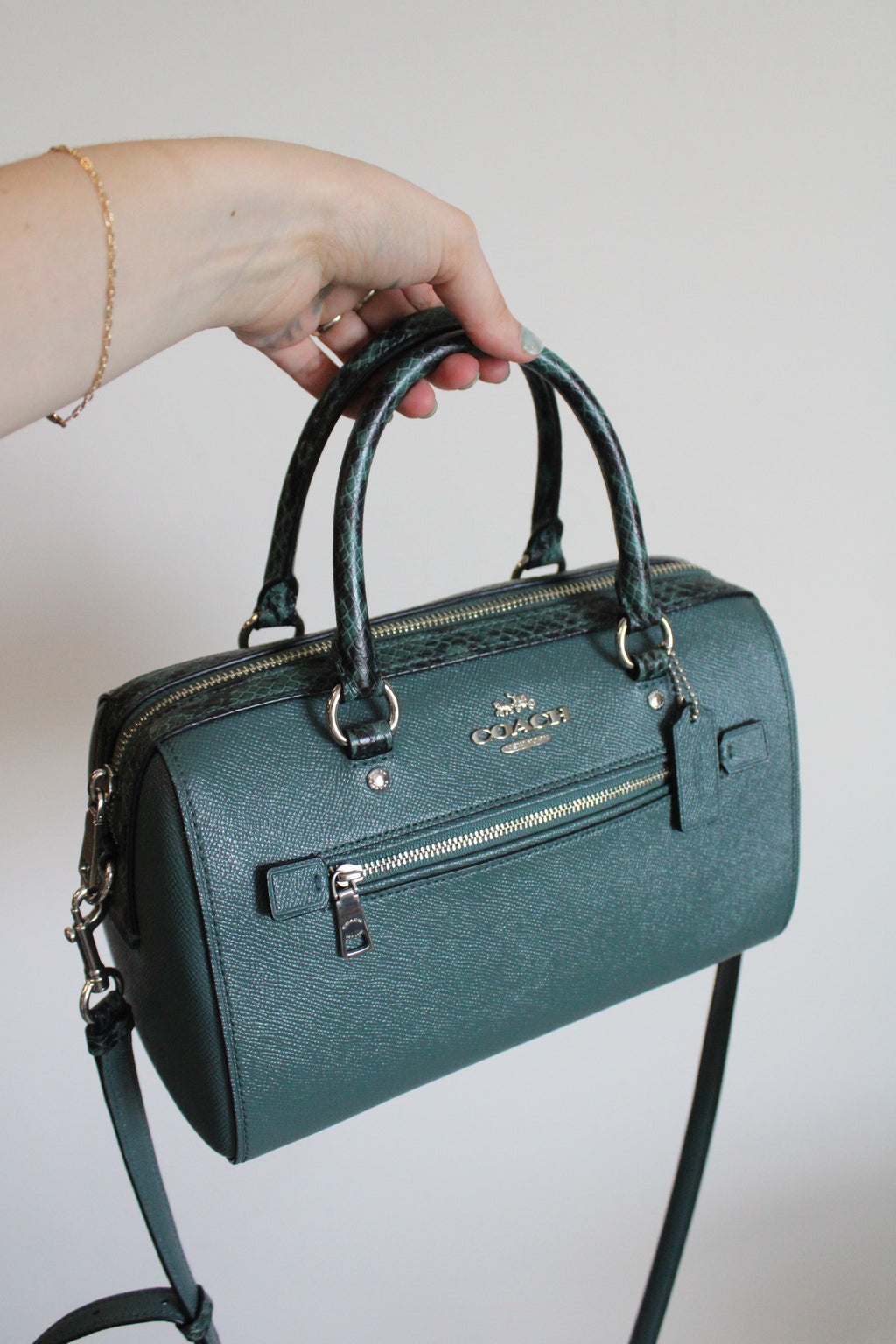 Coach Teal Blue Rowan Satchel Bag Purse