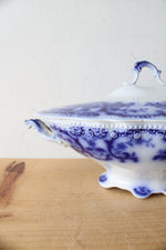 W.H. Grinley Flow Blue & White Soup Tureen
