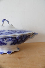 W.H. Grinley Flow Blue & White Soup Tureen