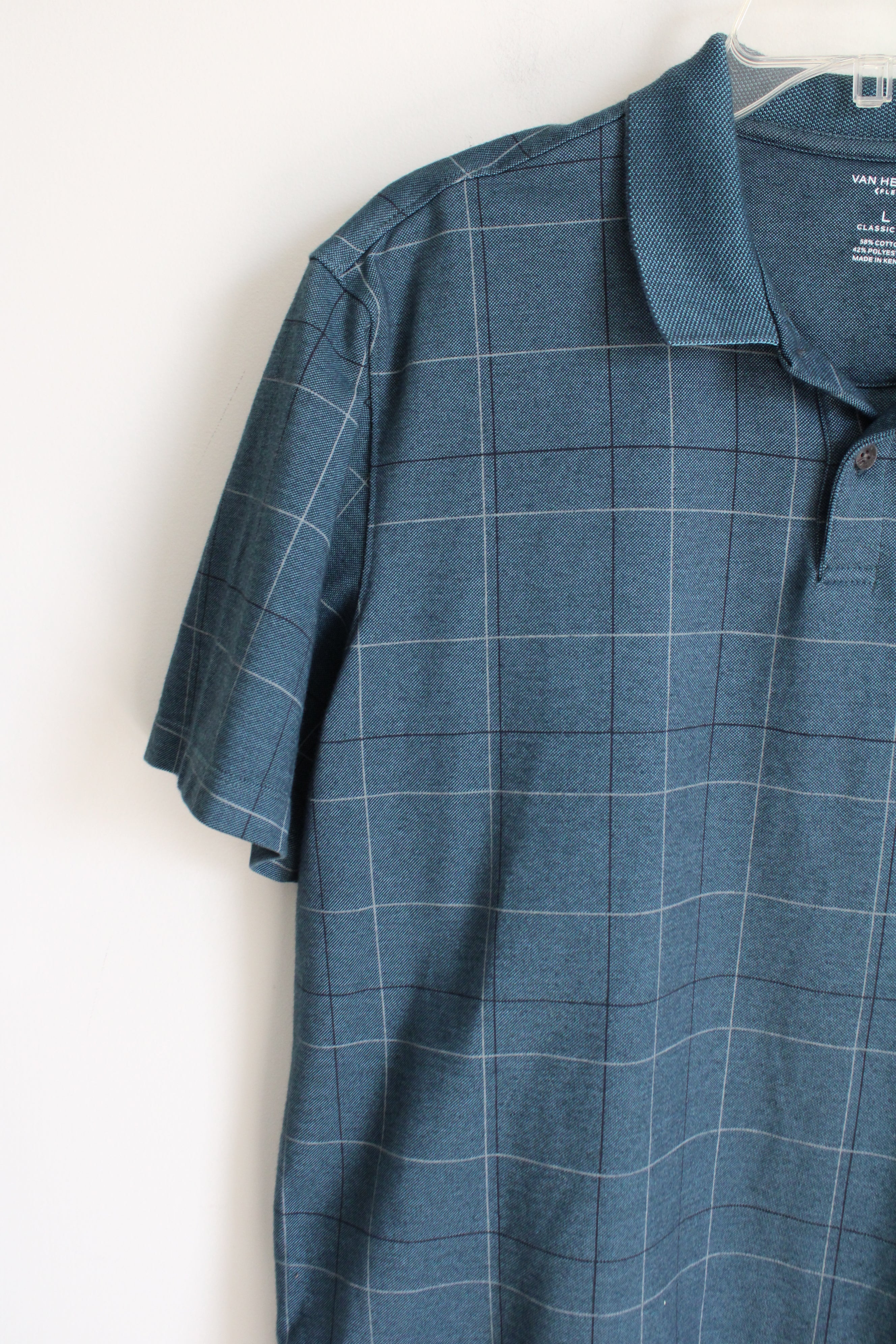 Van Heusen Flex Teal Windowpane Classic Fit Polo Shirt | L