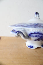 W.H. Grinley Flow Blue & White Soup Tureen