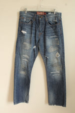 Lucky Legend Medium Wash With Patchwork Boro And Distressing Straight Leg Jeans | 33x30