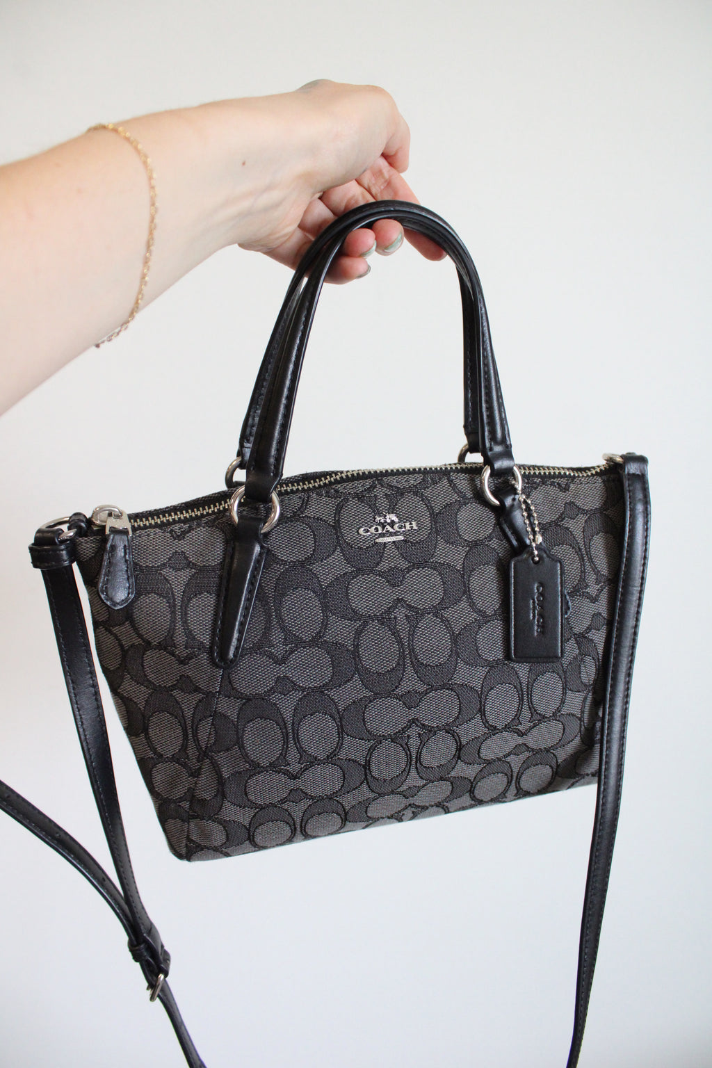 Coach Signature Black Monogram Mini Kelsey Crossbody Purse