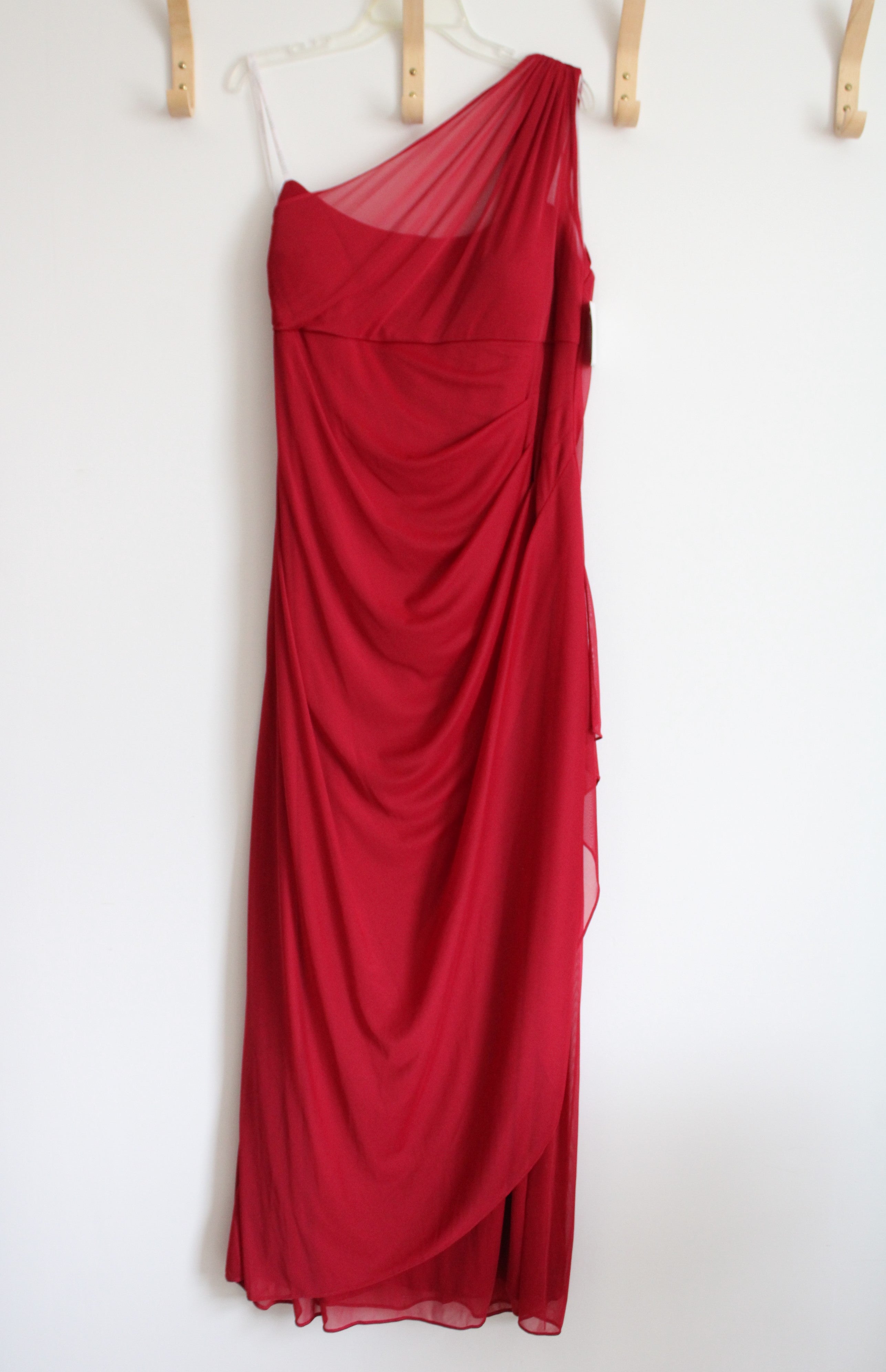 NEW David's Bridal Red Chiffon One Shoulder Dress
