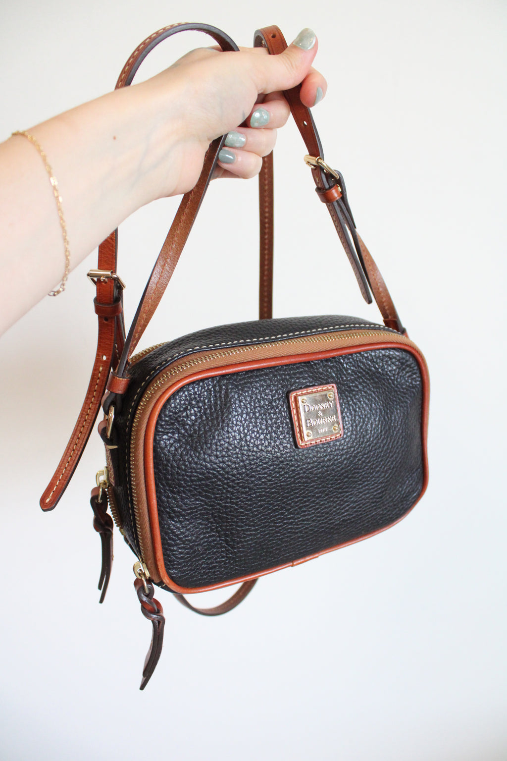 Dooney & Burke Black Pebble Grain Leather Double Zip Crossbody Purse