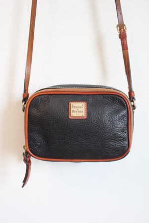 Dooney & Burke Black Pebble Grain Leather Double Zip Crossbody Purse