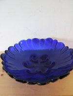 Vintage Cobalt Blue Scalloped Flower Bowl