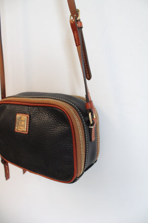 Dooney & Burke Black Pebble Grain Leather Double Zip Crossbody Purse
