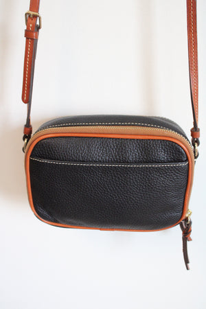 Dooney & Burke Black Pebble Grain Leather Double Zip Crossbody Purse