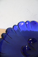 Vintage Cobalt Blue Scalloped Flower Bowl