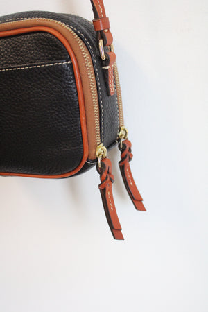 Dooney & Burke Black Pebble Grain Leather Double Zip Crossbody Purse