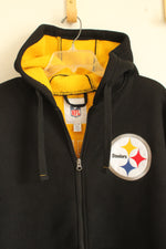 Steelers NFL Black Embroidered Yellow Fleece Lined Zip Up Jacket | L
