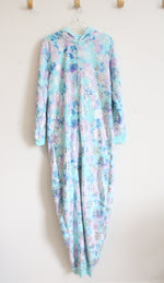 NEW PJ Place Blue & Purple Fleece Silver Snowflake Zip Up Onesie | Youth XXL (16)