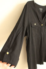 NEW Charter Club Women Black 3/4 Sleeve Pima Cotton Top With Pockets And Gold Button Details | 2XL