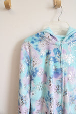 NEW PJ Place Blue & Purple Fleece Silver Snowflake Zip Up Onesie | Youth XXL (16)