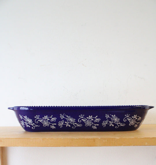 Temptations Floral Lace Blue Oval Baking Dish