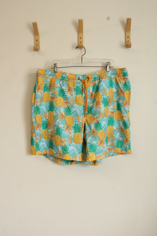 NEW Members Mark Teal Pineapple Tropical Resort Swim Trunks | XL