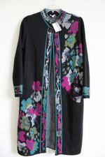 NEW J.Jill Black Floral Duster Long Cardigan | M