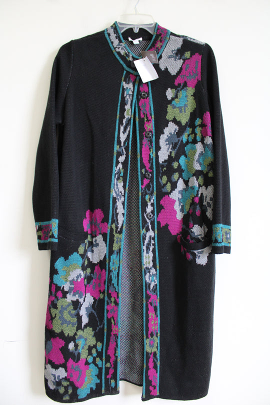 NEW J.Jill Black Floral Duster Long Cardigan | M