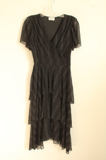 Ember Black And Silver Striped Wrap Top Ruffle Dress | S