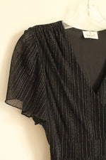 Ember Black And Silver Striped Wrap Top Ruffle Dress | S