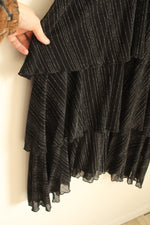 Ember Black And Silver Striped Wrap Top Ruffle Dress | S