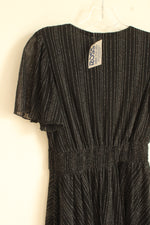 Ember Black And Silver Striped Wrap Top Ruffle Dress | S