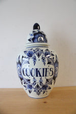 Delft Blue Hand Painted Blue & White Floral Cookie Jar