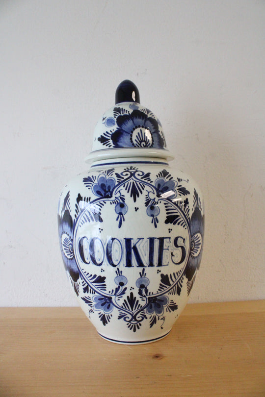 Delft Blue Hand Painted Blue & White Floral Cookie Jar