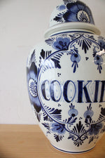 Delft Blue Hand Painted Blue & White Floral Cookie Jar