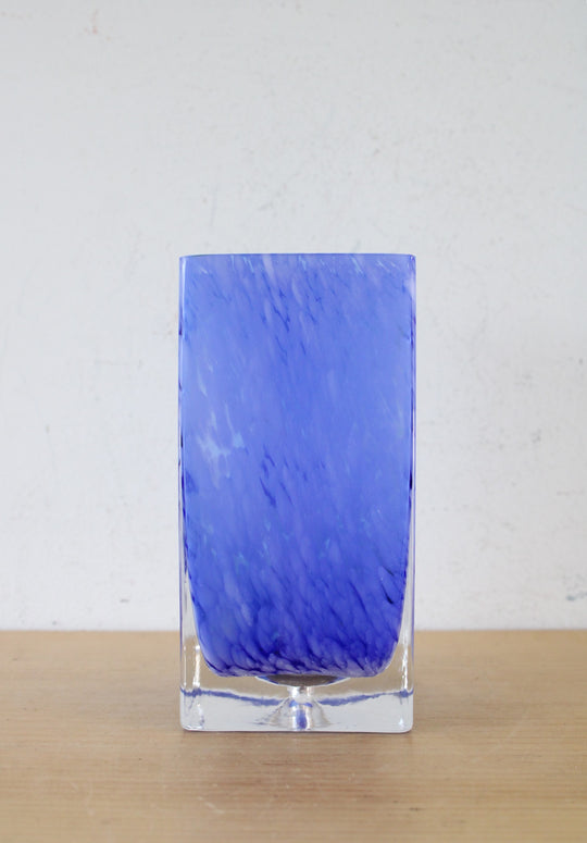 Krosno Poland Style Vintage Blue Sqaure Suspended Bubble Bottom Vase